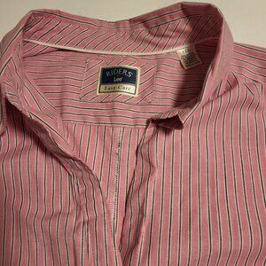 LEE RIDERS - WOMEN'S SHORT SLEEVE SHIRT. PINK AND BLUE STRIPES. SIZE  1XL
